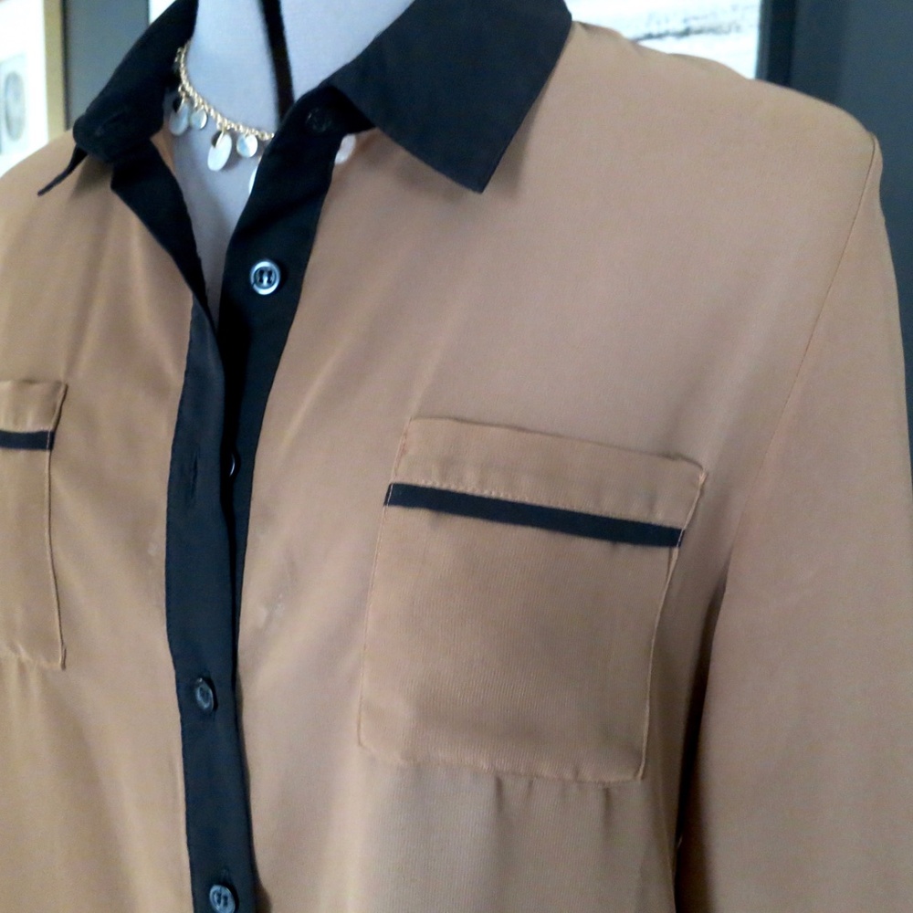 Mine Chiffon Sheer Color Block Button Down Blouse… - image 3